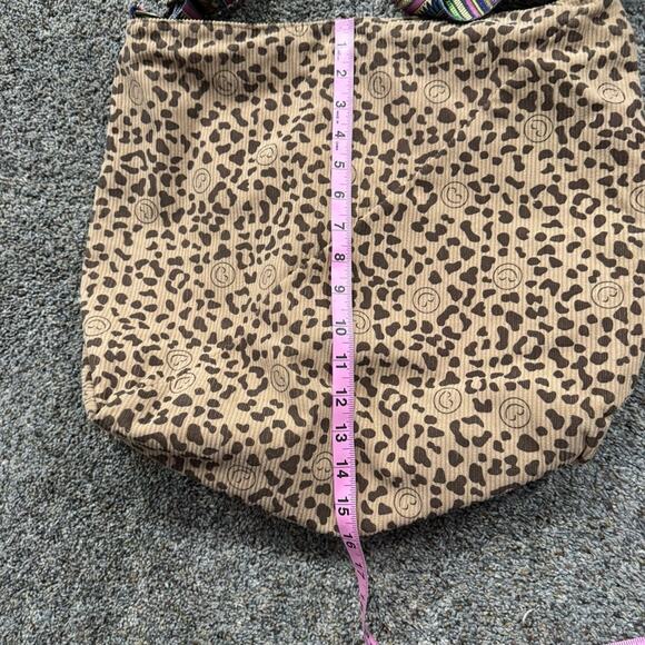 Leopard Print Ribbed Boho Purse Bag w/ Multicolor Straps & Smiley Faces - Picture 6 of 13